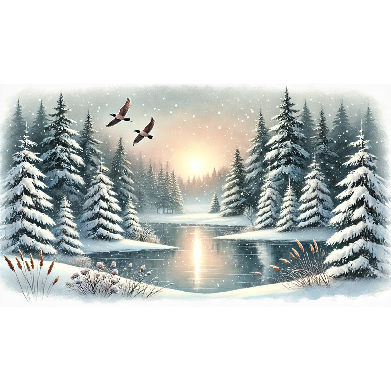 Winter's Grace: Serene Lakeside Dawn Canvas Print, 24" H x 24" W