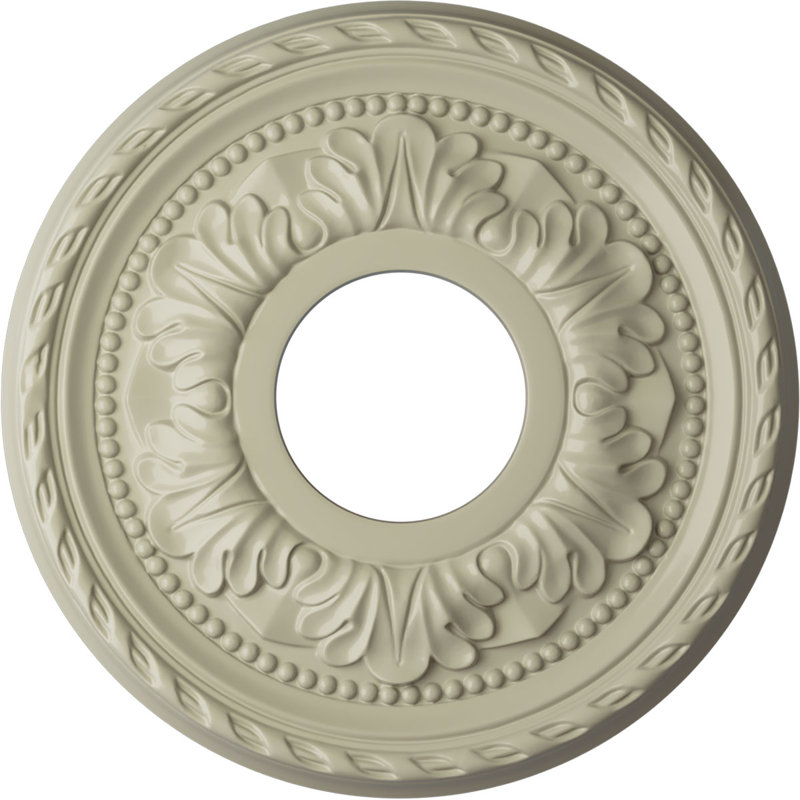 Médaillon de plafond Endurathane Palmetto, DE 11 3/8 po x P 3 5/8 po x P 7/8 po (convient aux auvents jusqu'à 4 1/2 po), fini jaune clair peint à la main