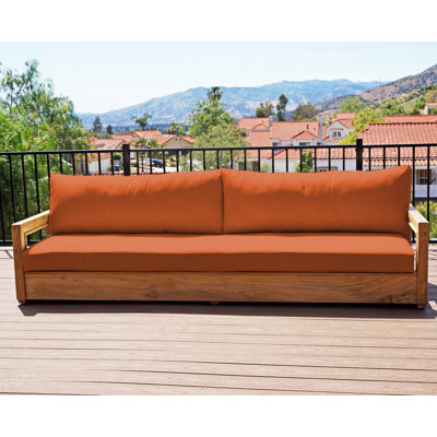 Crelake 107'' Wide Rectangular Teak Patio Sofa with Sunbrella® Cushions