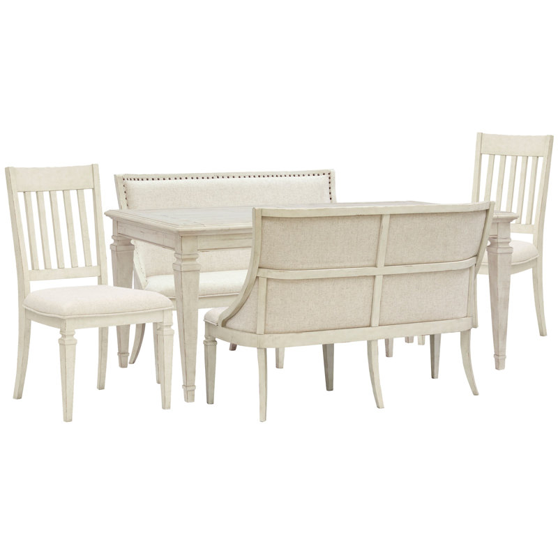 Dariella Extendable Rectangular Dining Table With 2 Upholstered Benches And 2 Side Chairs, 5 Pcs: Table, 2 Benches, 2 Chairs
