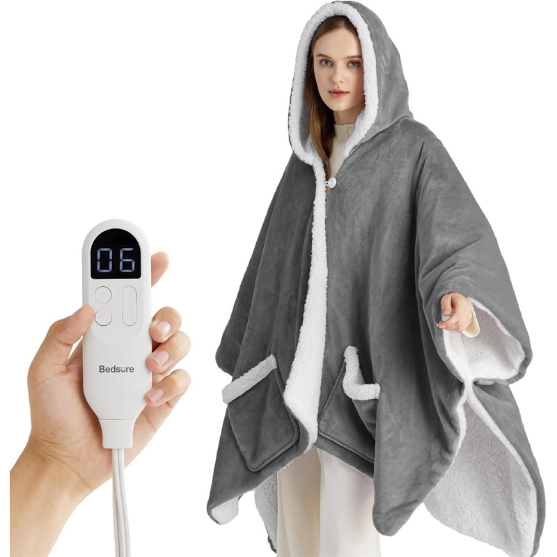 Collection Cozy Winter - Poncho chauffant portable - Châle électrique, Gris