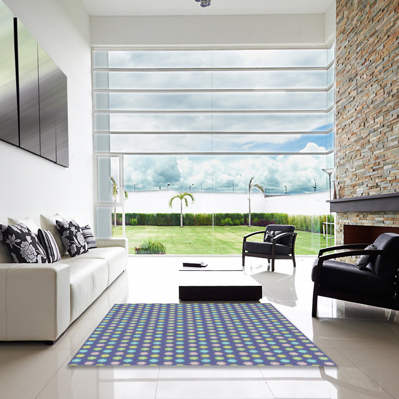 Tapis bleu/gris à motifs, Carré 8 pi