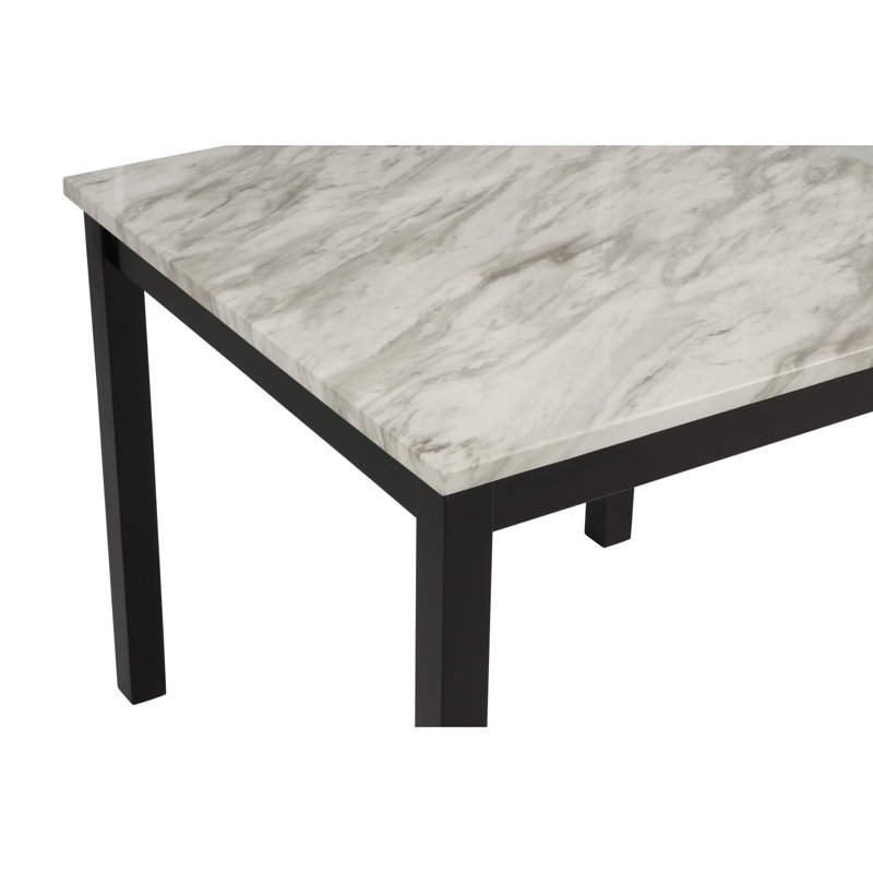 Ensemble de salle à manger à hauteur de comptoir 5 pièces Carré Table en faux marbre blanc Velours noir capitonné Chaises à têtes de clous Pieds en bois Mobilier de salle à manger noir