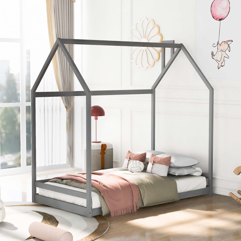 Lit en bois House House, gris, Simple