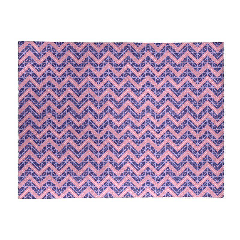 Tapis bleu/rose à chevrons à main, Rectangle 9 pi x 12 pi