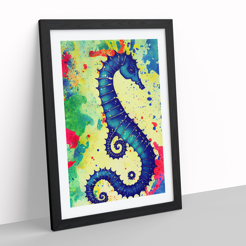Seahorse Splash No.1 - Single Picture Frame Painting, Black Framed, 64cm H x 46cm W x 2cm D