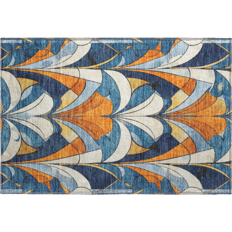 Premium Machine Washable Mayfield modern Rug, 1'8" x 2'6", Blue