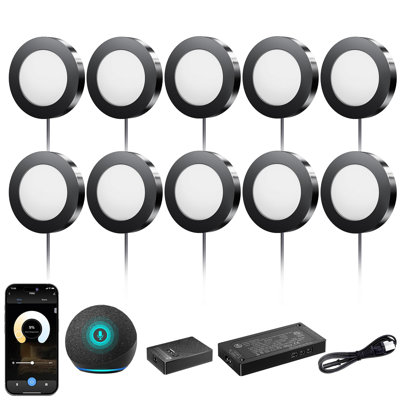 10 Pack Smart Plug-In Under Cabinet Puck Lights, 3000K-6000K Dimmable CCT, Alexa & Google Voice Control, Ultra Slim LED Counter Lights for Kitchen Shelves Closets
