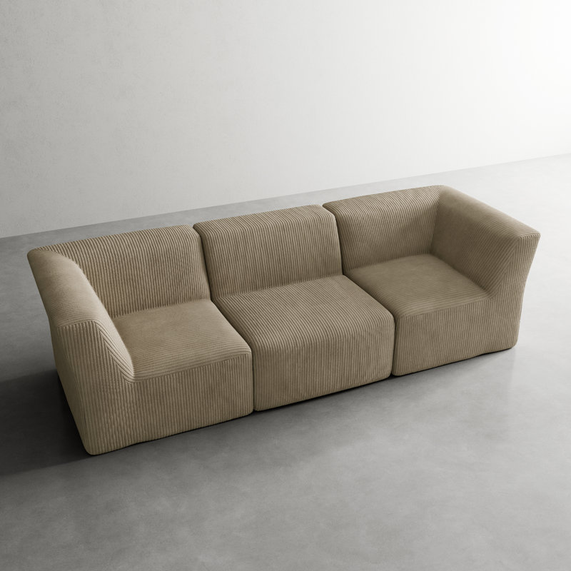Canapé modulaire rembourré en velours côtelé 3 pièces Berlare Boneless - entièrement comprimé, aucun assemblage requis
