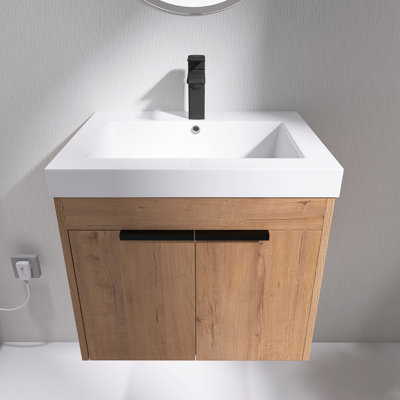 24" Wall-Mounted Vanity with Resin Sink,Soft-Close Door,Eco-Friendly Design