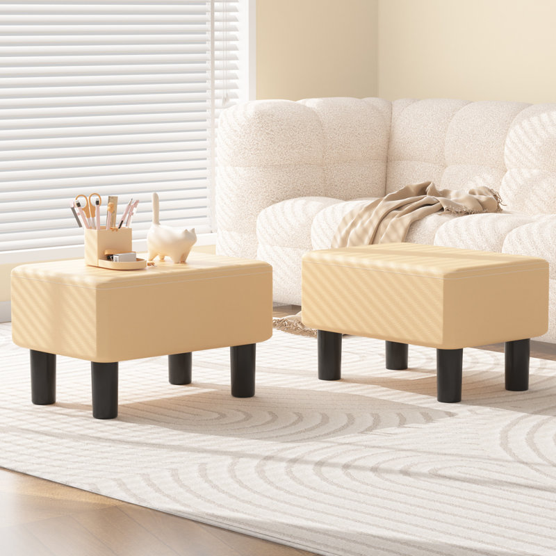 Small Ottoman Footrest Modern Home Living Room Bedroom Rectangle Stool, Beige
