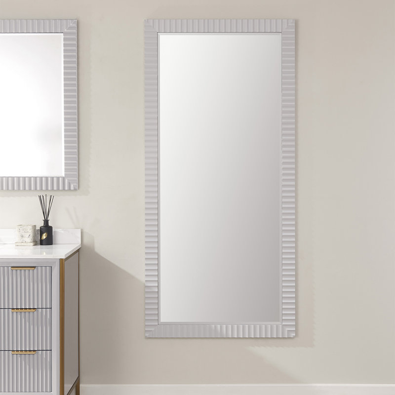 Laspisa Wood Convex Wall Mirror, Paris Gray, 32" x 67.6"