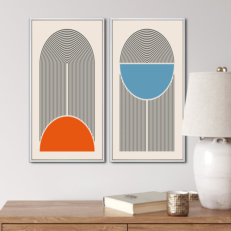 «Late 20S Geometric Primitive Aesthétique III», ensemble de 2 peintures, Toile tendue, H 20 po x l 24 po x P 1 po