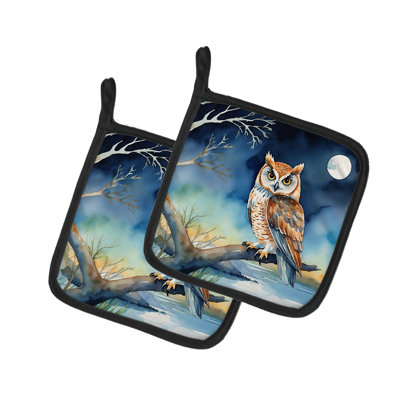Owl Perched in Coastal Tree Pair of Pot Holders