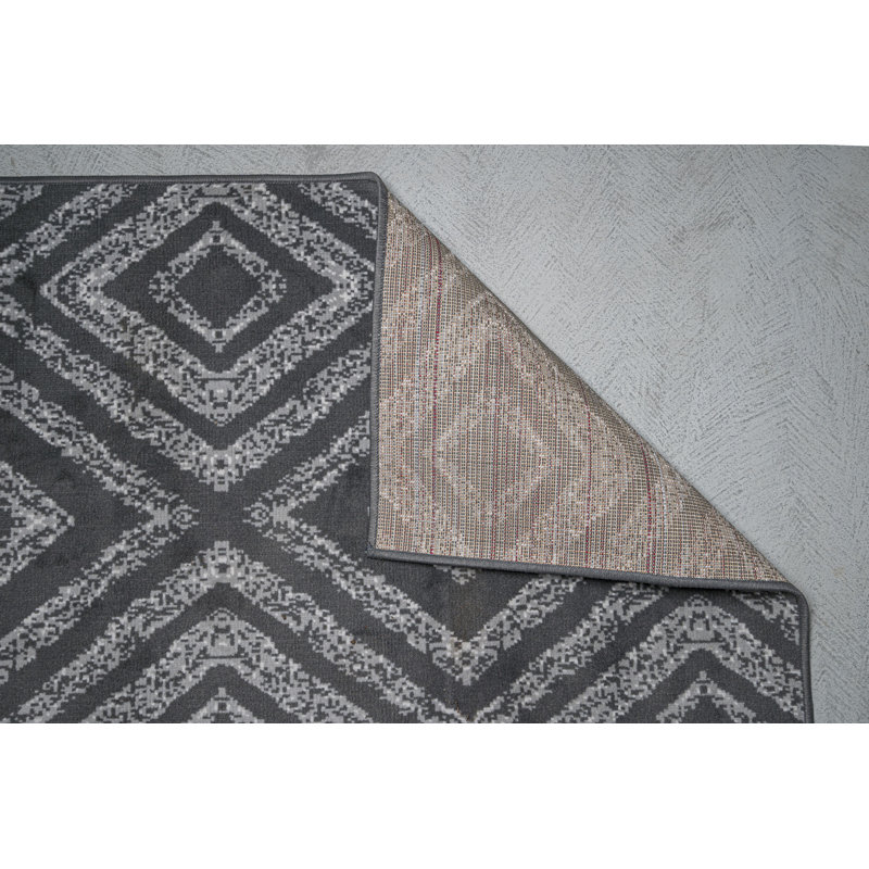 Tapis décoratif gris à motif géométrique, Tapis de couloir 2 pi x 8 pi