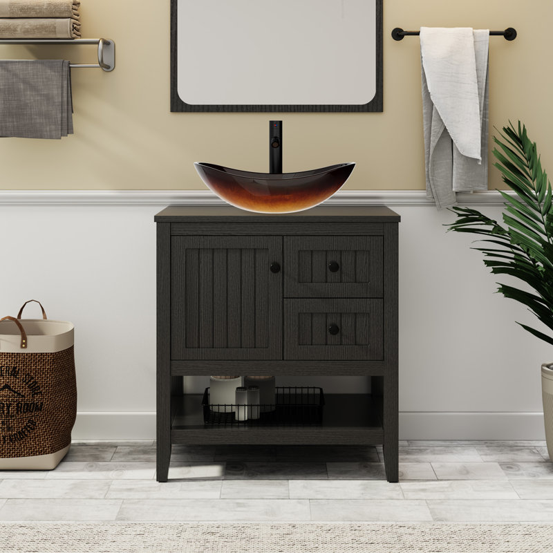 Sharee 30" Single Bathroom Vanity Set With Vessel Sink, Faucet And Drain, Assembly Required, Black
