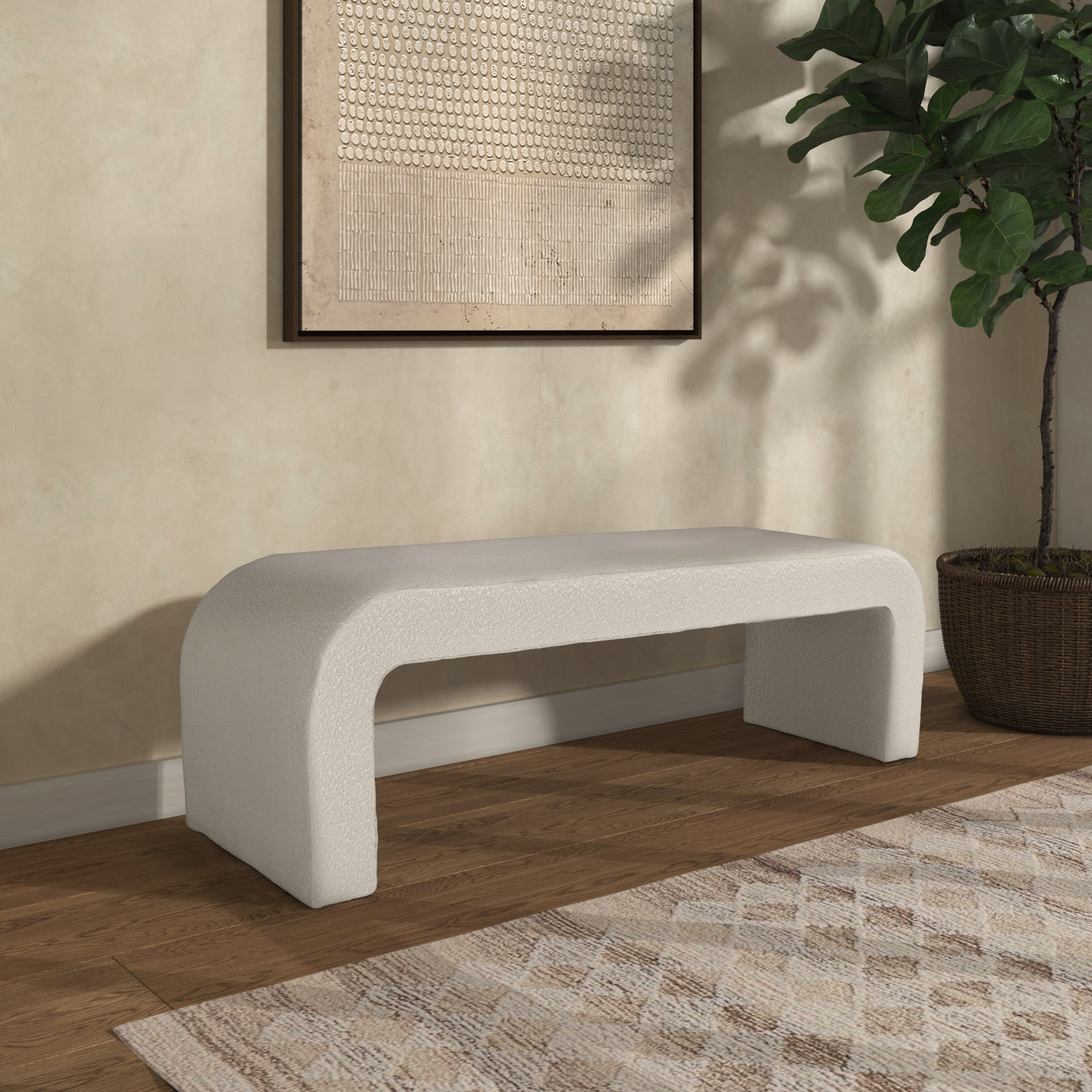 Daine 62" Linen Bedroom Bench, Ivory Boucle