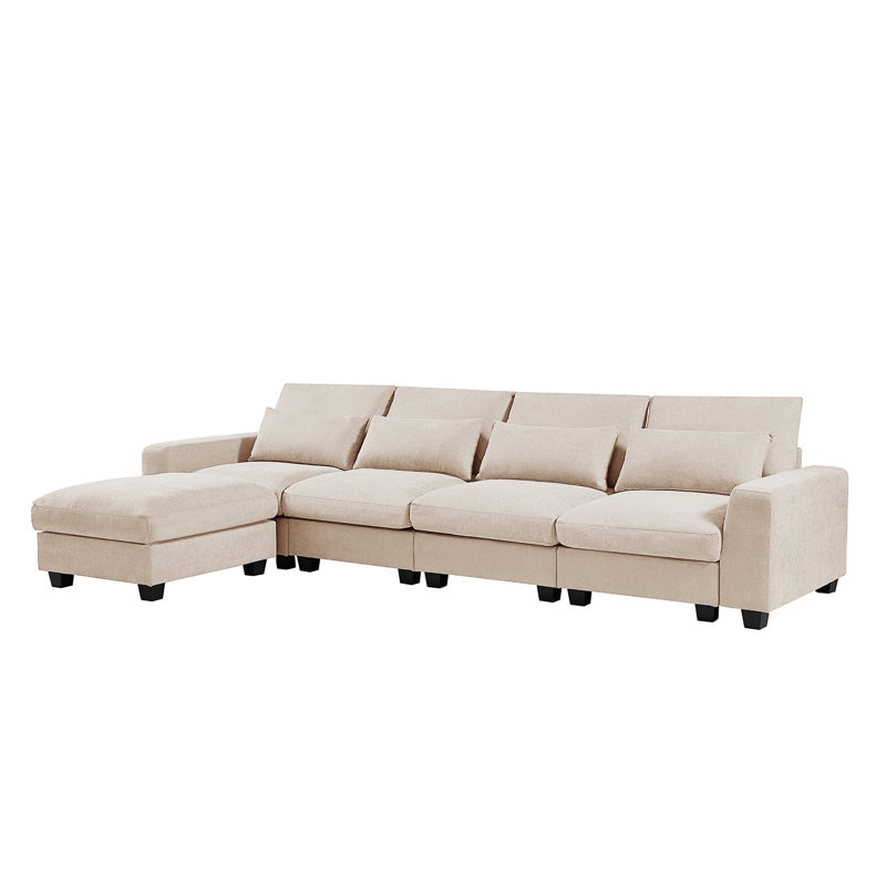 Modern Large L-Shape Feather Filled Sectional Sofa, Beige