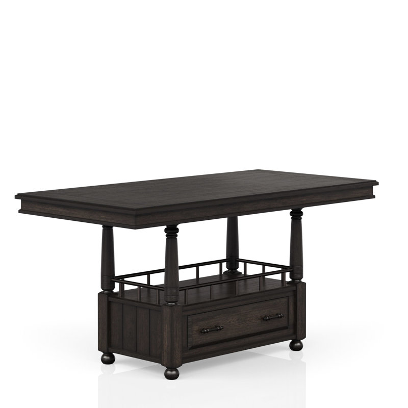 Table de salle à manger à hauteur de comptoir profonde avec rangement et tiroir en bois massif et tiroir de rangement combiné