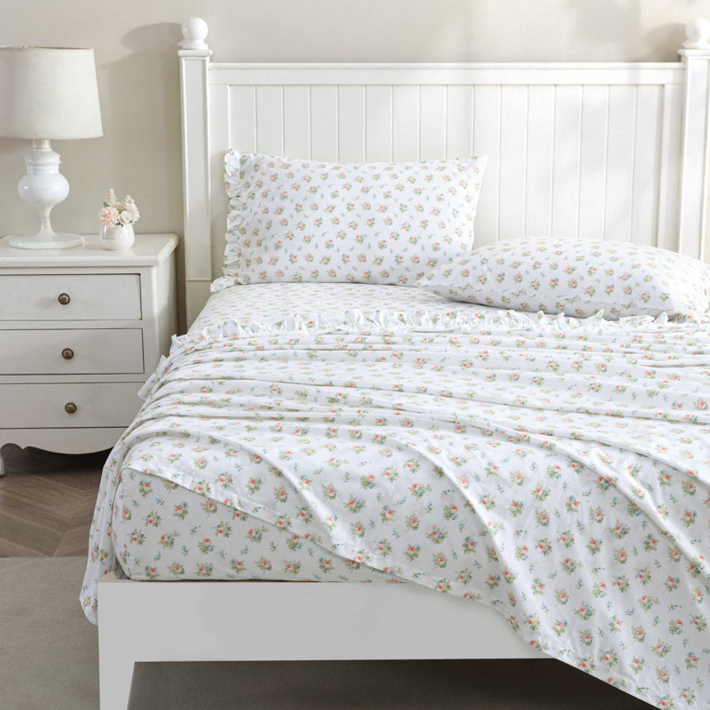 Laura Ashley Printed Cotton Percale 2 Piece Pillowcase Set, Roseford Orange, Standard