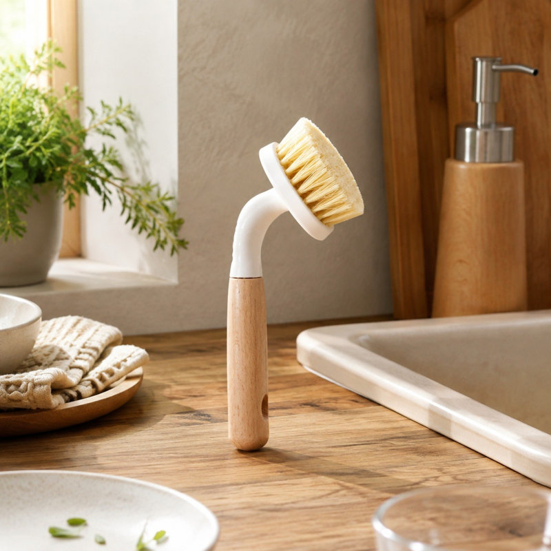 Poignée de bois en sisal naturel avec brosse en PV et brosse de cuisine en poils de sisal naturels