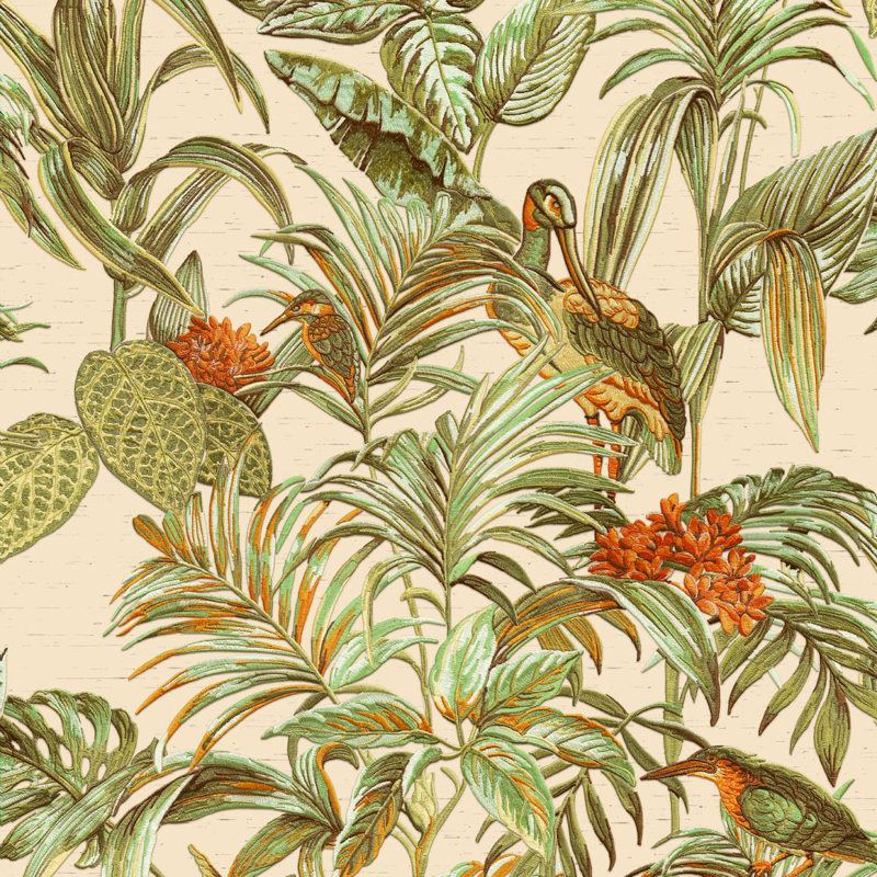 Rouleau de papier peint texturé L 33 pi x l 21 po Haydon Plants Leaves, Beige / vert / orange
