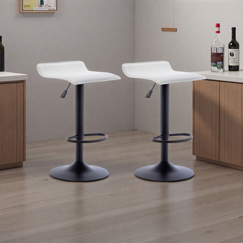 Ensemble de 2 tabourets de bar rotatifs réglables Juddson, en cuir de polyuréthane sans dossier de hauteur comptoir avec repose-pieds et vérin à gaz pour îlot de cuisine, bar personnel