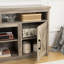 Bureau de télévision moderne de 65 po, gris délavé, rangement polyvalent, console multimédia pour l'organisation des câbles, design, gestion spacieuse