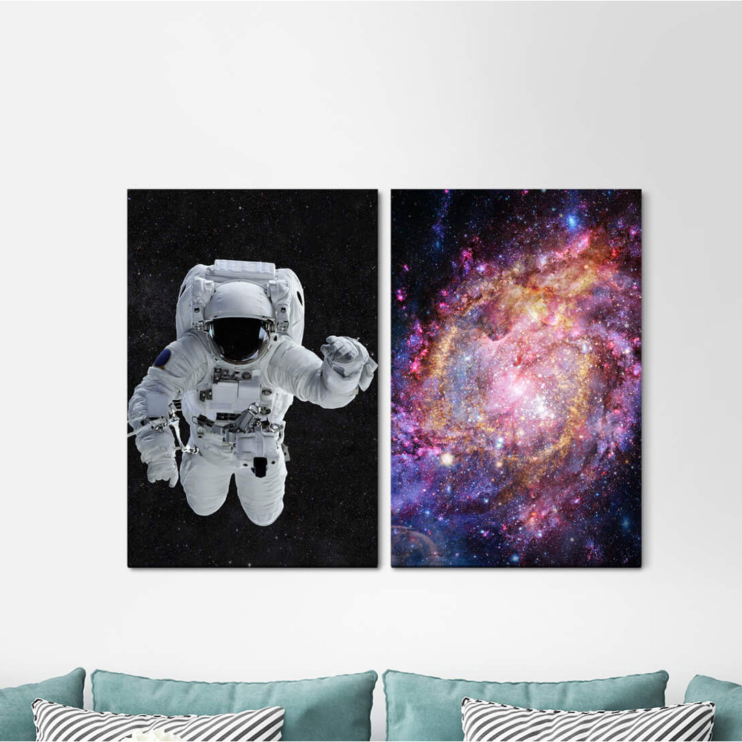 2-tlg. Leinwandbilder-Set - Fotografie „Astronaut Space Galaxy Weightless Stars Supernova Fantasy”