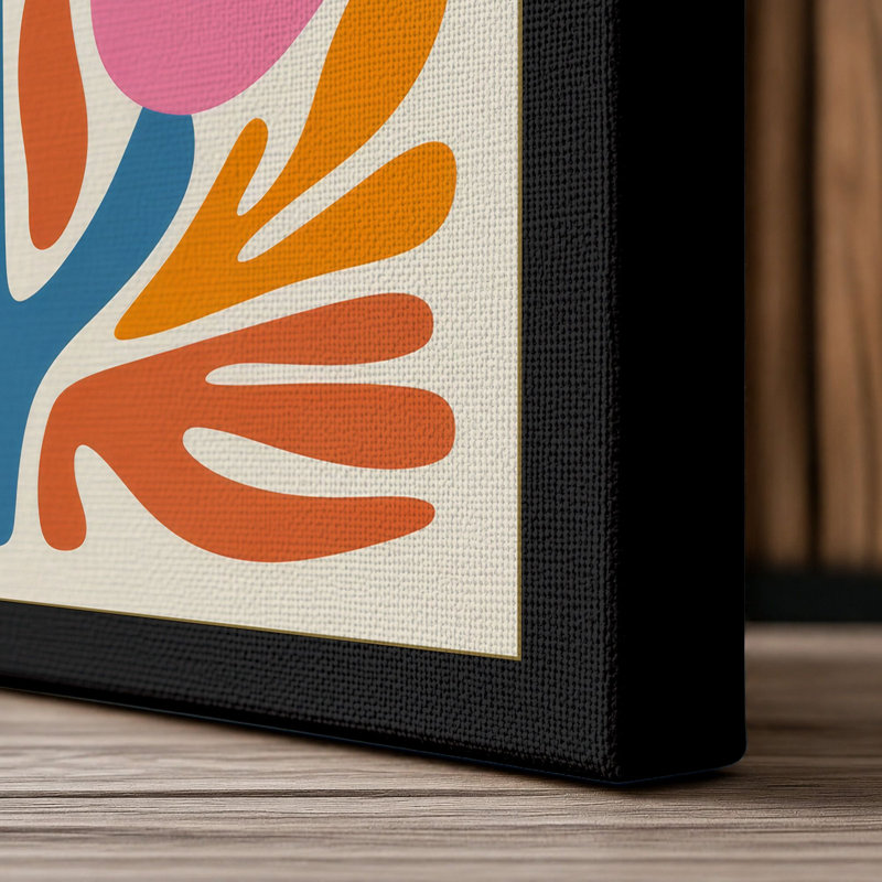 Symmetrical Bloom Botanical - Wrapped Canvas, 30x20 - 76.2 x 50.8 cm, Black Border