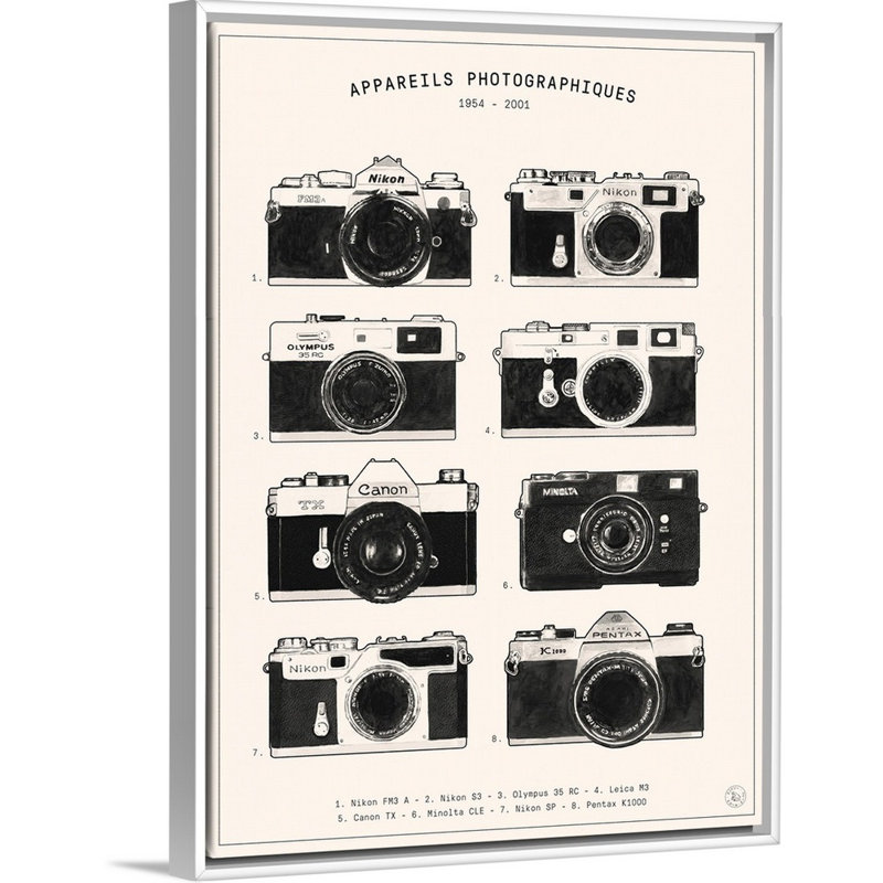 " Cameras " by Florent Bodart, White Floating Frame Canvas, 26" H x 20" W x 1.75" D