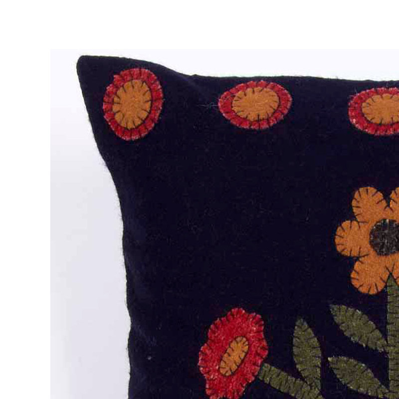 14" x 14" Black Cotton Floral Plush Pillow