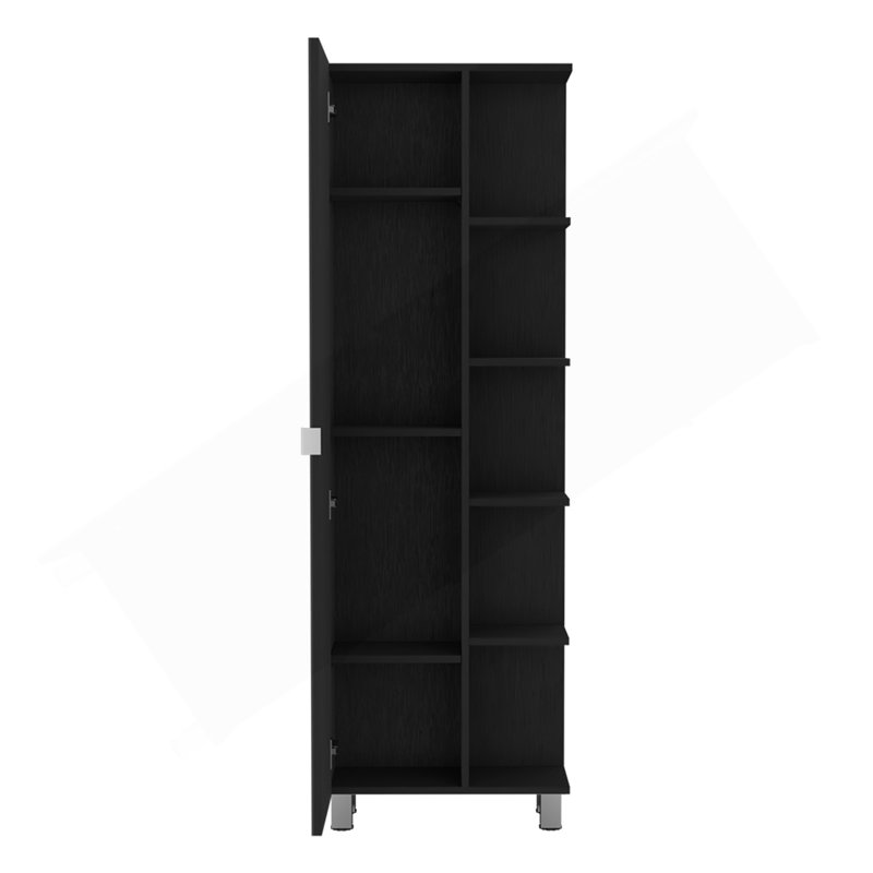 Mirror Linen Cabinet, Four Interior  Shelves, Five External Shelves -Black, Black