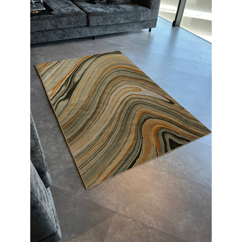 Tapis décoratif multicolore à motif abstrait ondulé Mira, Rectangle 3 pi 9,81 po x 6 pi 6,74 po