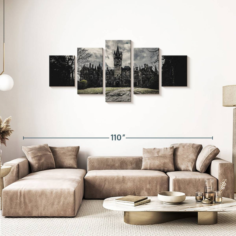 Château gothique sur toile 5 pièces, H 36 po x l 80 po x P 1,25 po