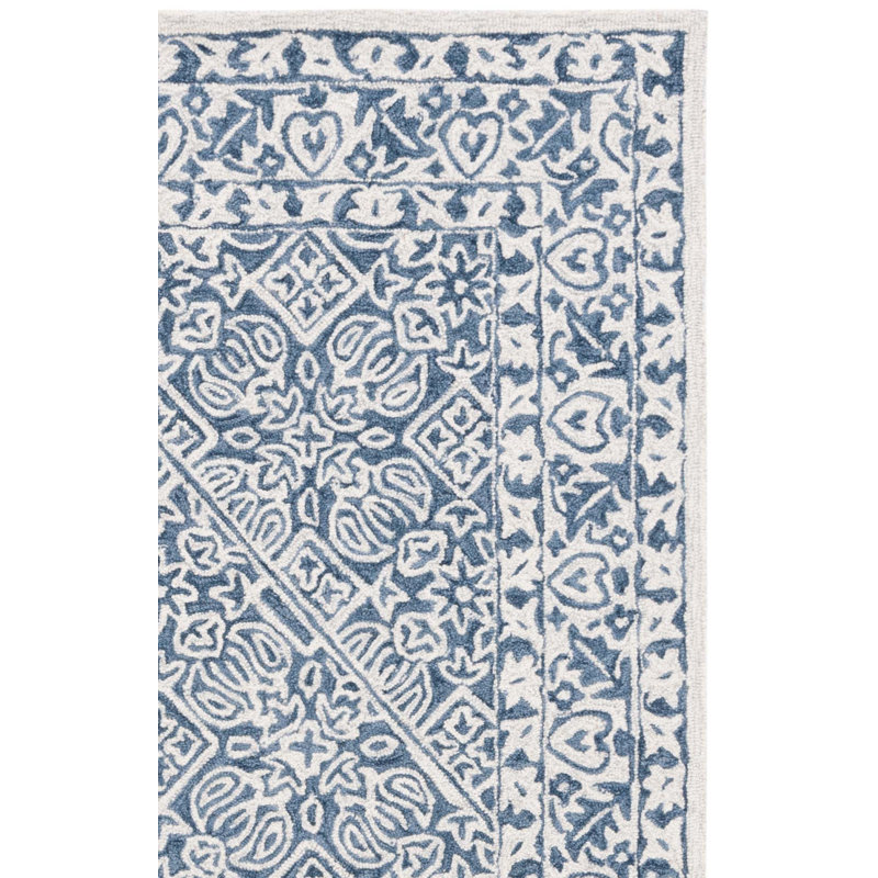 Dip Dye Hand Tufted Wool/Cotton Oriental Rug in Ivory/Blue, Rectangle 8" x 10"