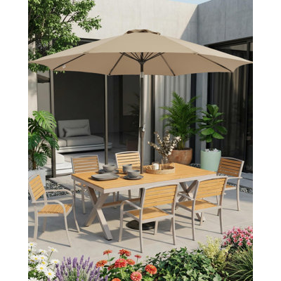 Parasol de patio extérieur de 9 pi, parasol de table d'extérieur avec bouton-poussoir inclinable et manivelle, parasol de marché avec 8 nervures robustes, protection contre les rayons UV pour la piscine de jardin, brun