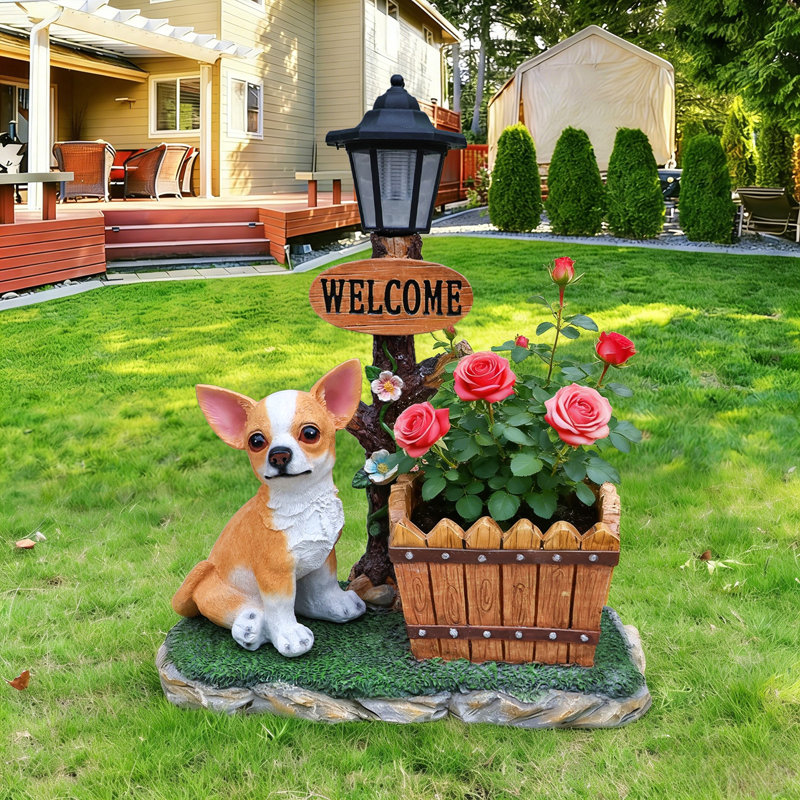 Statue de jardinière chien Chihuahua assis