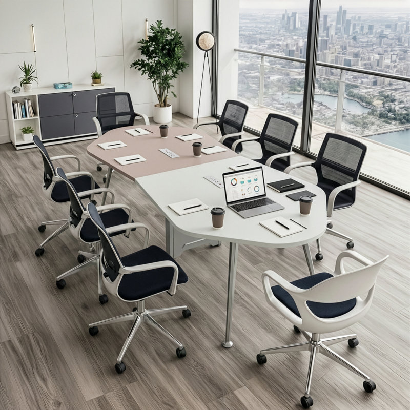 Table de conférence Infinity de 110 pouces avec 2 prises électriques, table de réunion moderne et irrégulière