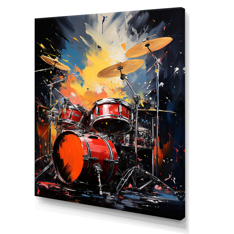 Popart Music Drums - Décoration murale musique, Toile tendue, H 32 po x l 16 po x P 1 po