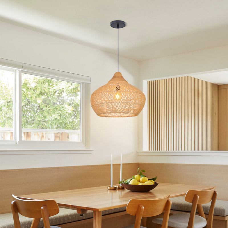 Natural Rattan Pendant Light for Kitchen Island, 15.75" H x 19.69" W x 19.69" D