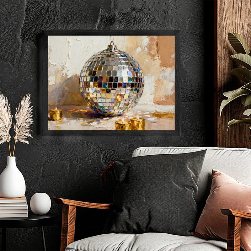 Cadre noir rétro, impression de boule disco, art mural rétro - impression de cadre Glam Decor, H 9 po x l 11 po