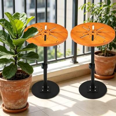 Adjustable Plant Riser Stand For Tall Pots - Sturdy Indoor Outdoor Planter Insert With Wood Top & Metal Base, Fits Large Decorative Containers