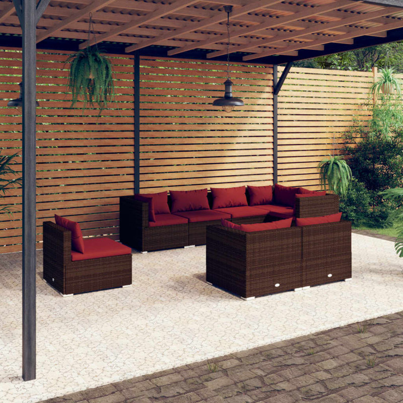 8 Piece Lounge Sofa Seating Group, Cinnamon Red, Brown