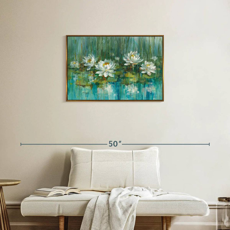 Étang à nénuphars IV, Cadre flottant doré, 31 po x 21 po