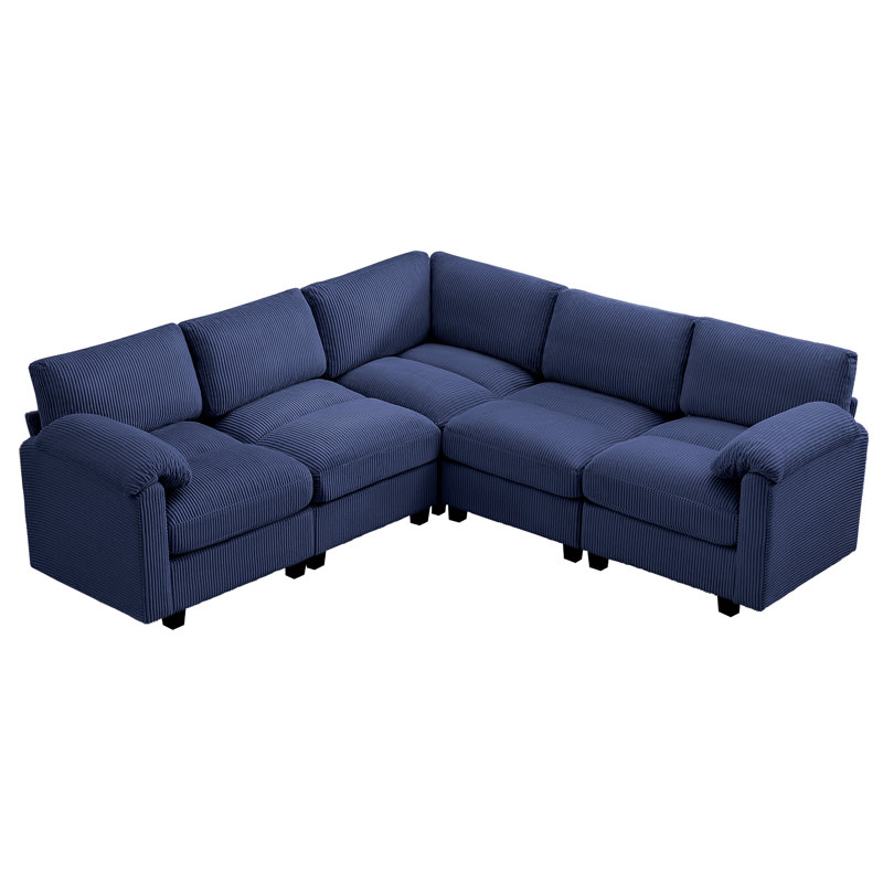Canapé modulaire 5 places avec accoudoirs coussinés, Chenille bleu