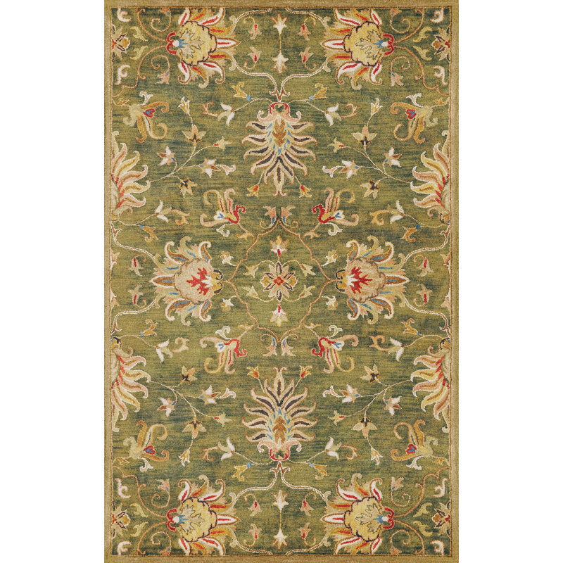 Tapis rouge / vert en laine touffeté à la main Statler, Émeraue / vert, Rectangle de 5 pi x 8 pi