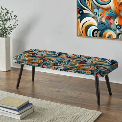 Banc rembourré cachemire jaune et bleu Paisley