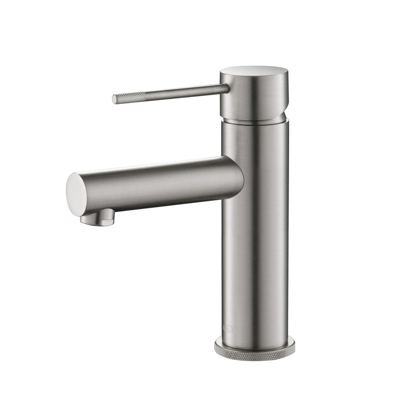 Robinet de salle de bain circulaire à un trou, Nickel brossé, Avec drain escamotable