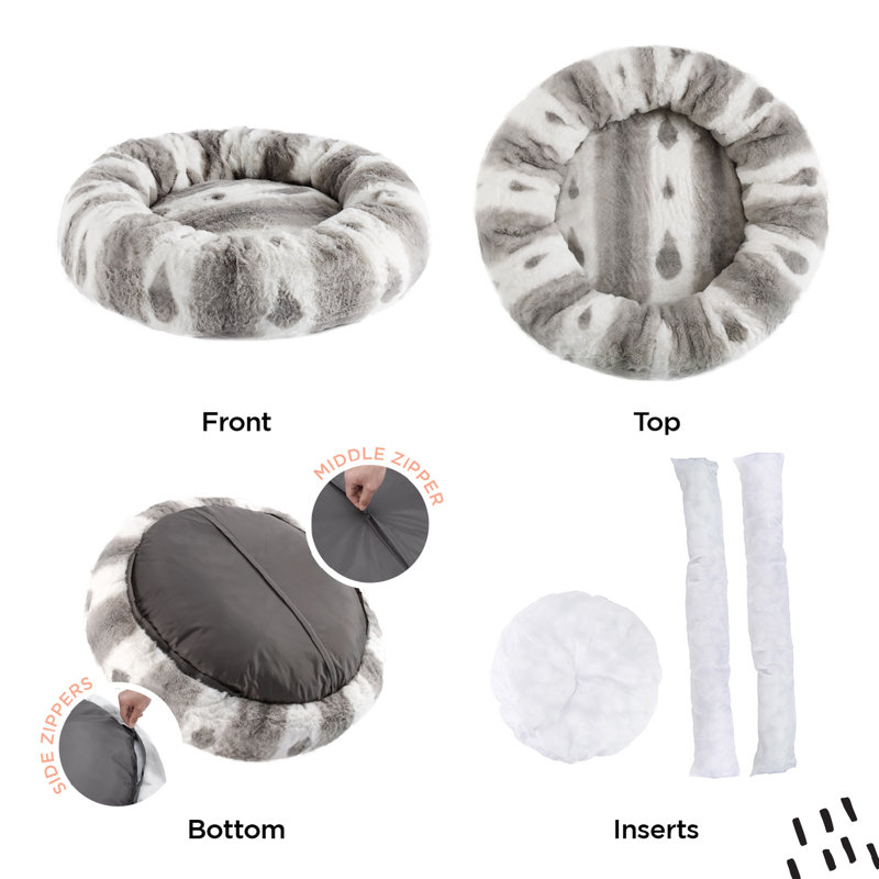 Gray Patterned Lux Faux Fur Large Donut Dog Bed